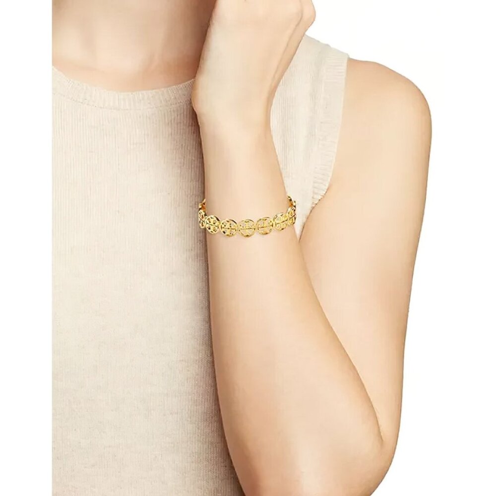 Tory Burch Miller Logo Cuff Bracelet Gold OS - Picture 1 of 10